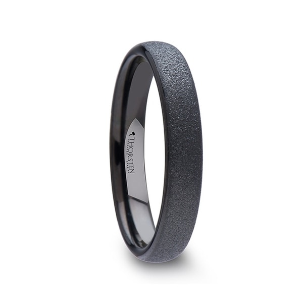 Obsidian Domed Womens Black Tungsten Carbide Ring With Sandblasted Crystalline Finish