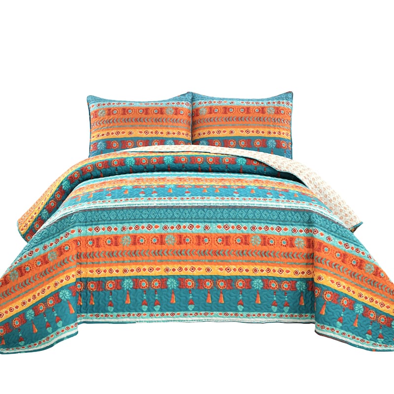 Lush Decor Boho Watercolor Border Quilt Set