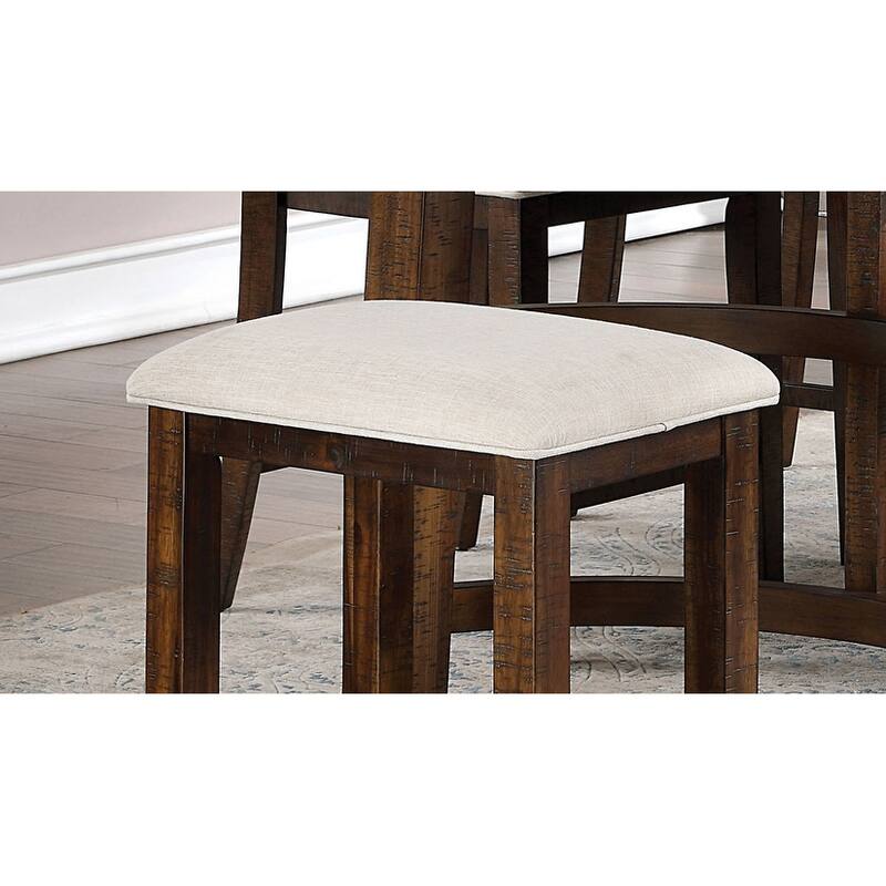 Set Of 2Pcs Counter Height Stools Dining Room Furniture Rustic Oak / Beige Fabric Cushion W/ Welt Slat Back Kitchen Breakfast