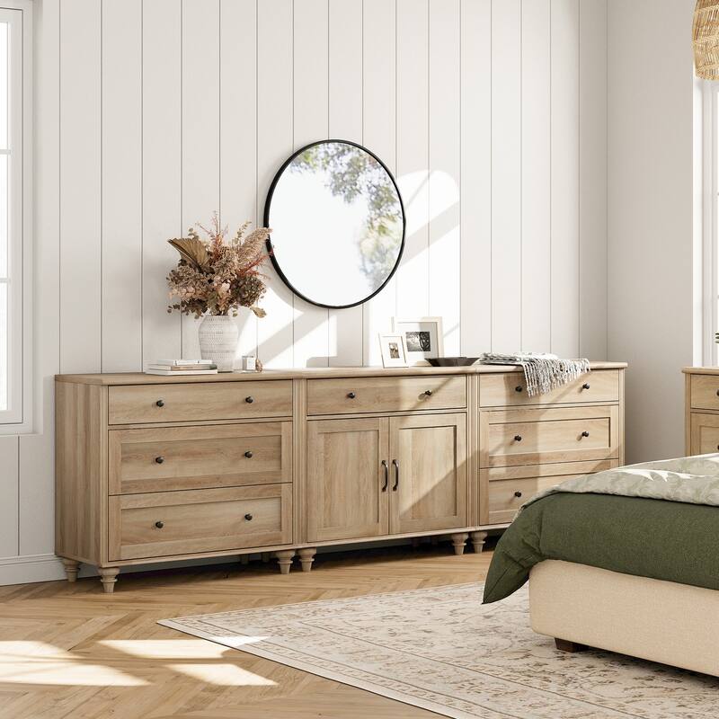 Sideboard Buffet Cabinets with Doors and Drawer - Oak - 7 Drawers and 2 Doors