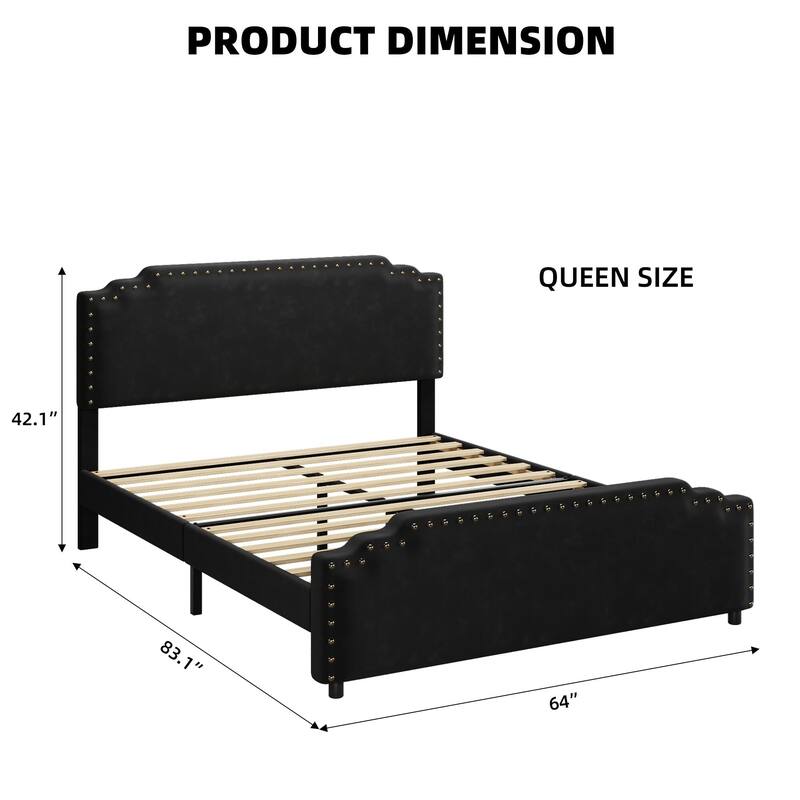 Velvet Upholstered Platform Bed Frame, No Box Spring Needed