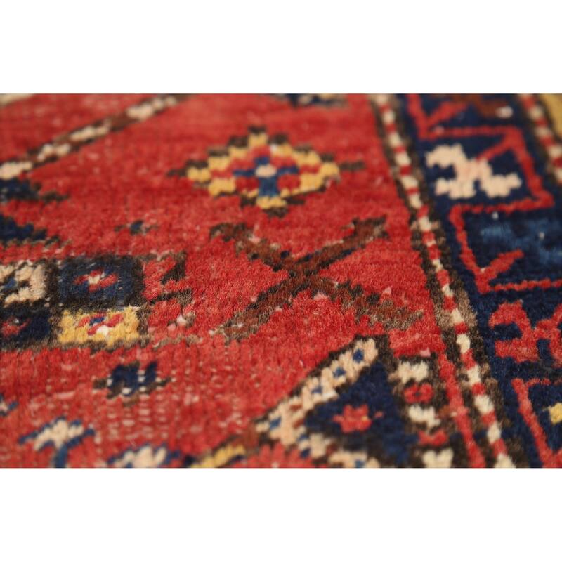 Hand Knotted Oriental 100% Wool Carpet Traditional Geometric Oranges & Rust Heriz Runner Rug - 10' 4'' X 2' 7''