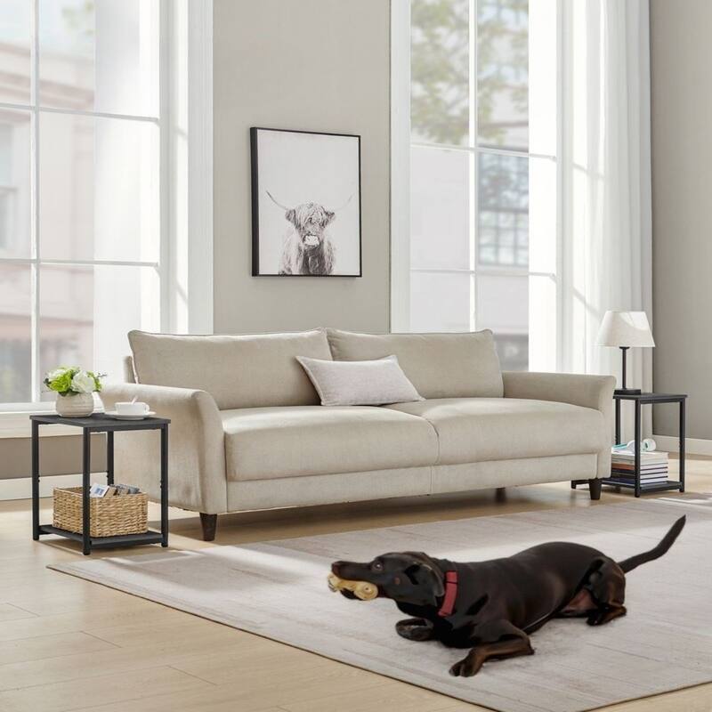 Set of 2 Open Back Side Tables with 2 Particleboard Panels and Black Side Steel Frame - 11.8”L x 15.2”W x 19.7”H