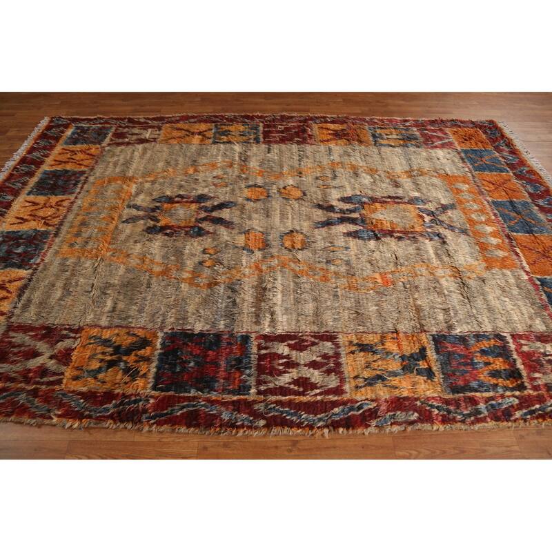 Hand Knotted Oriental 100% Wool Carpet Modern Tribal Brown Moroccan Area Rug - 9' 11'' X 6' 8''