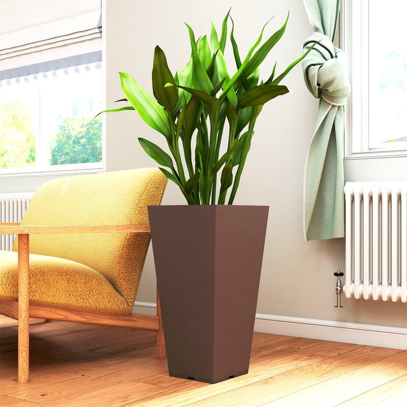 Outsunny 23 Inch Tall Planters for Outdoor Plants, Set of 2,Weather and UV Resistant Stackable Tapered Large Planters