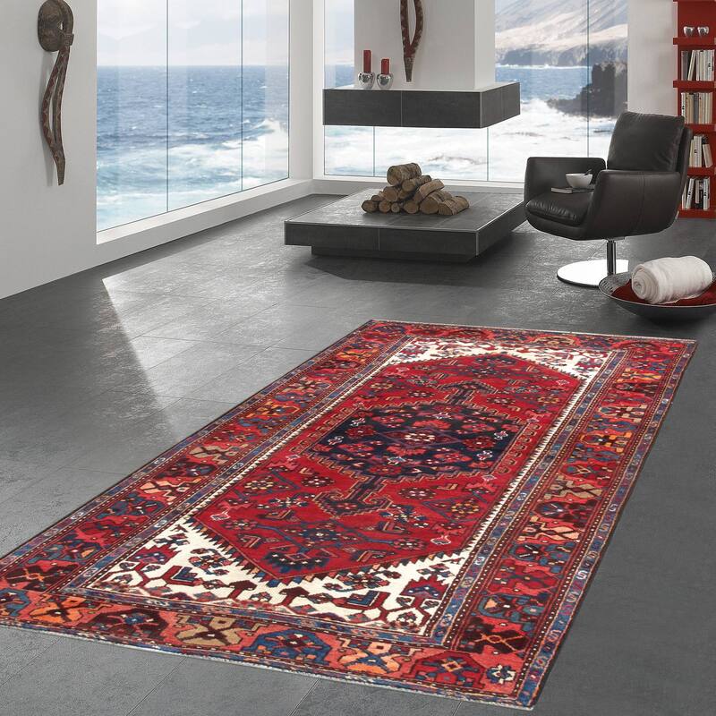 Pasargad Vintage Rust Hamadan Hand-Knotted Wool Rug (4' 4" X 7'10") - 4' x 8'