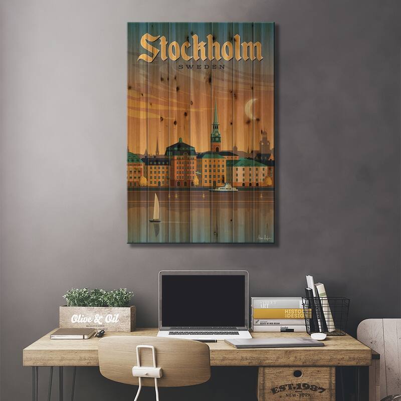 Stockholm Print On Wood by IdeaStorm Studios - Multi-Color