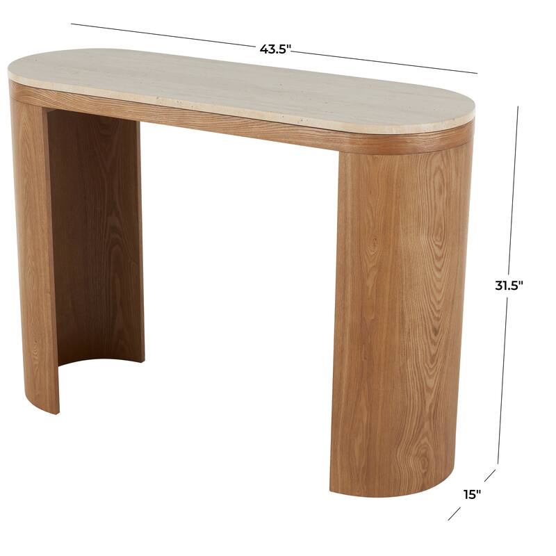 Black Metal Curved Support Console Table with Brown Oval Wood Top