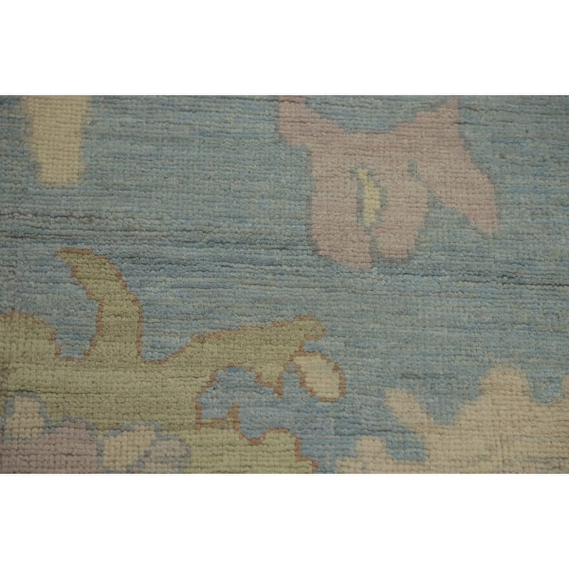 Handmade Blue Oushak Vegetable Dye Large Rug, Flora Geometric Carpet - 13' 8'' X 9' 10''