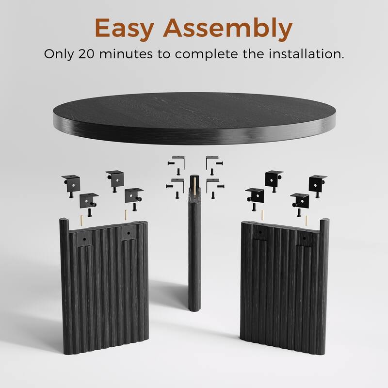 JASIWAY Black Wood Round Coffee Table with Fluted Legs