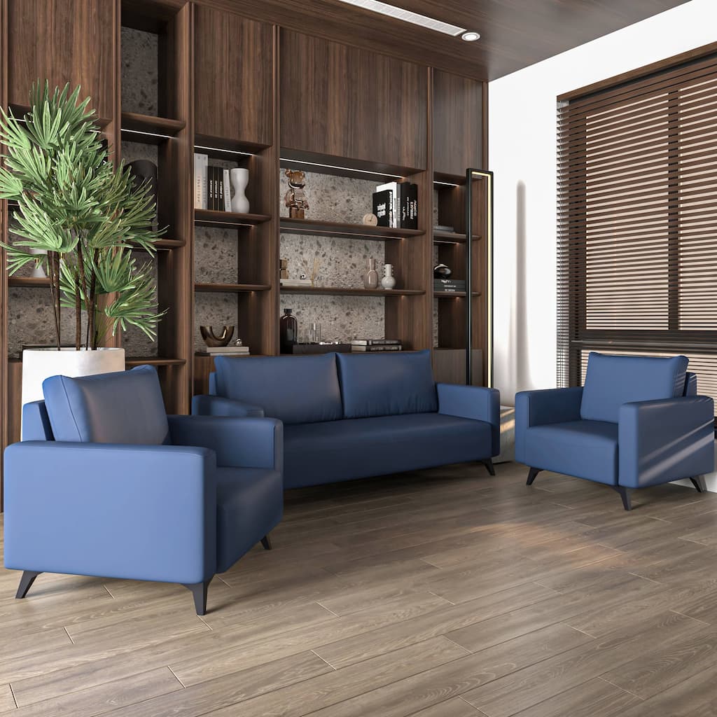 Inno Premium Leather Upholstery 3 Piece Sofa Set in Solid Wood Frame Durable Steel Legs with Foam Padding and Plush Armrests