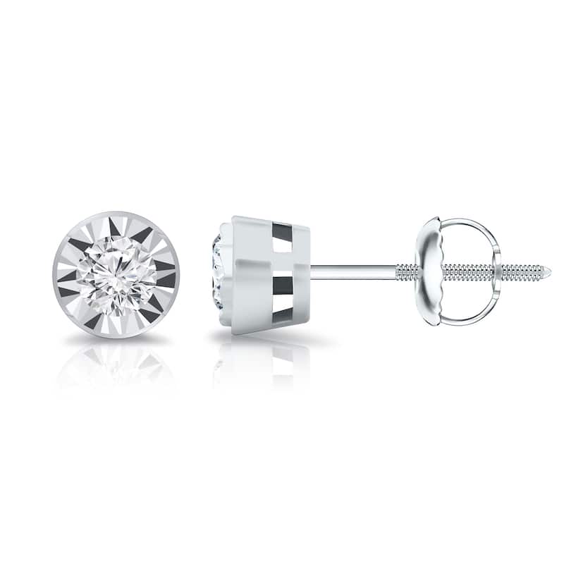 Auriya 3/8ctw Bezel-set Diamond Stud Earrings 14k Gold (G-H, I1-I2) - White