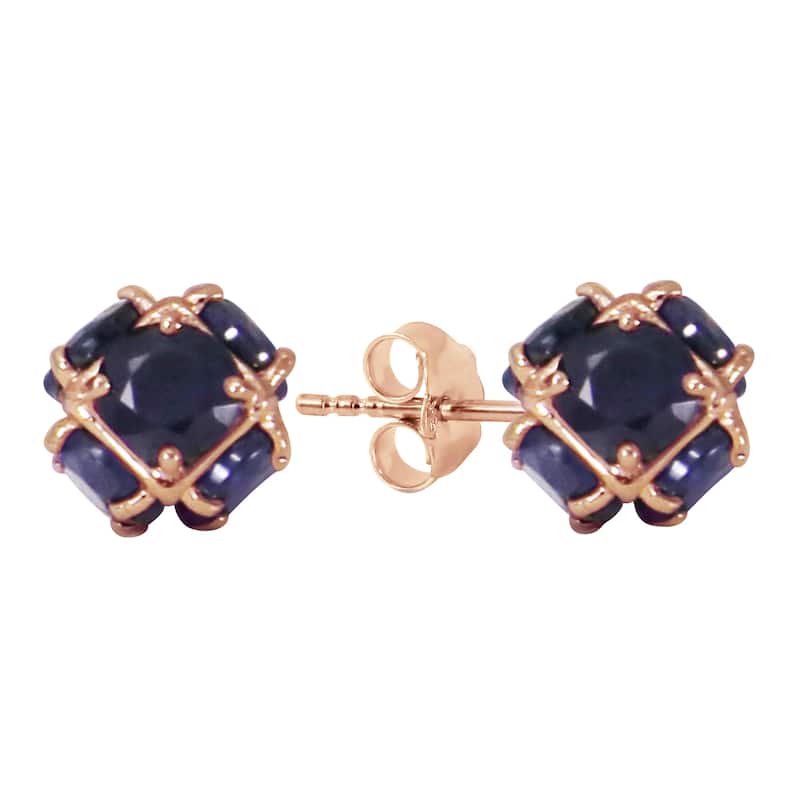 14K Solid Gold Stud Gemstone Earrings Natural Sapphire Certified - Rose