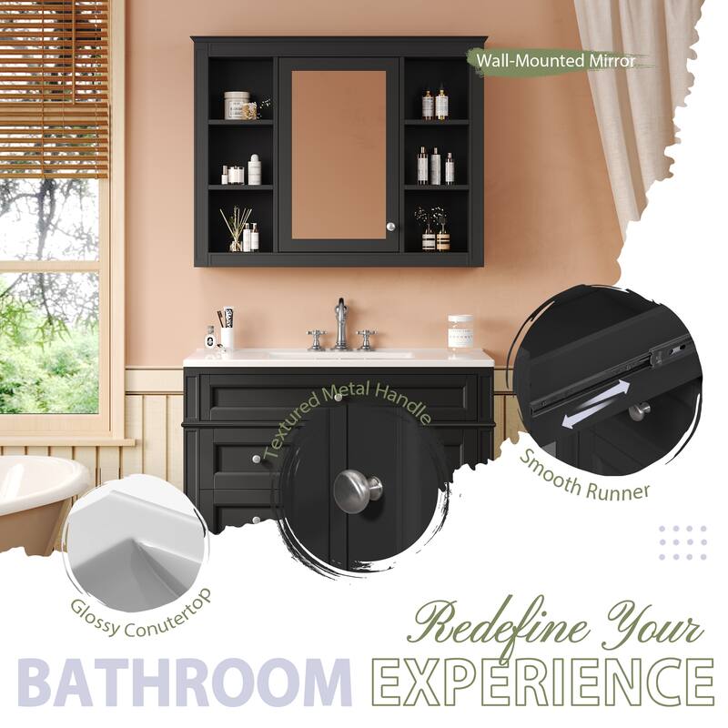Roomfitters 36" Modern Vanity with Sink and Medicine Cabinet, Bathroom Cabinet with 2 Doors and 4 Drawers