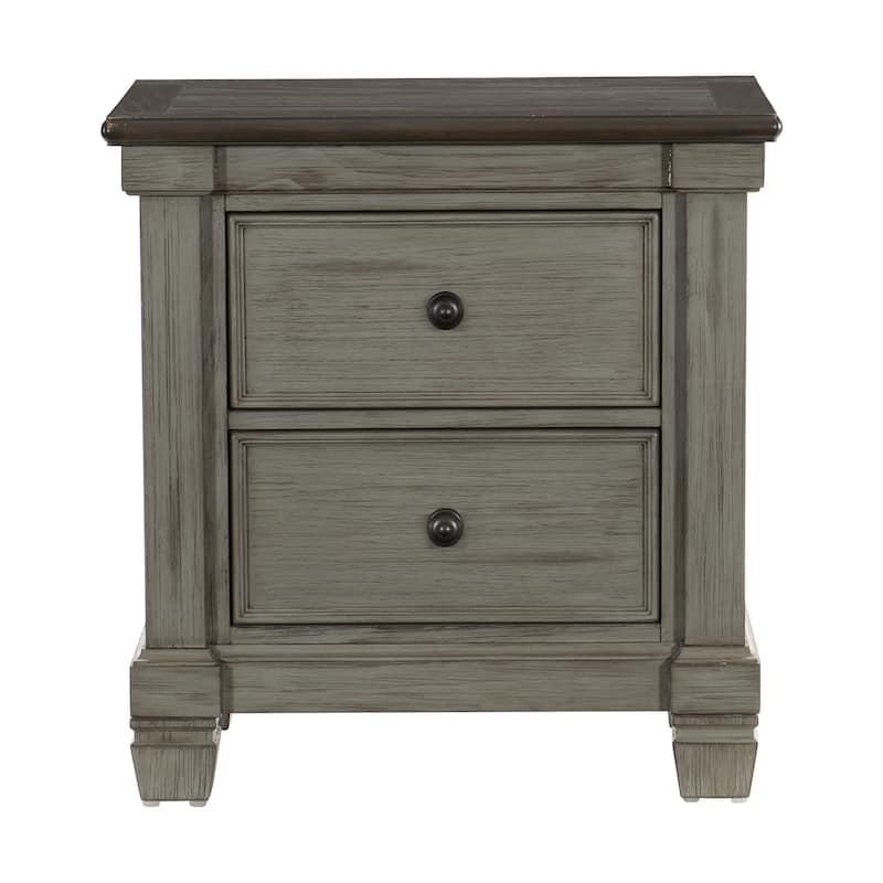 2-Drawer Nightstand 1pc Flat Knobs Classic - Antique Gray,Coffee