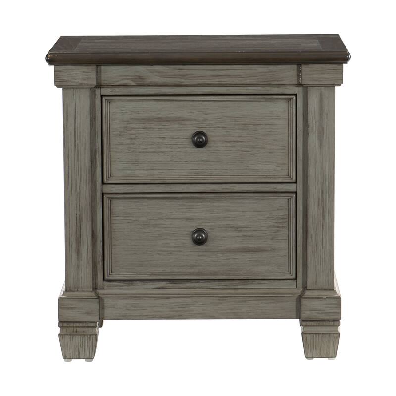 Rustic Style Nightstand，Farmhouse Side Table with 2 Drawers Solid Wood Legs，Compact Wooden Accent Coffee Table
