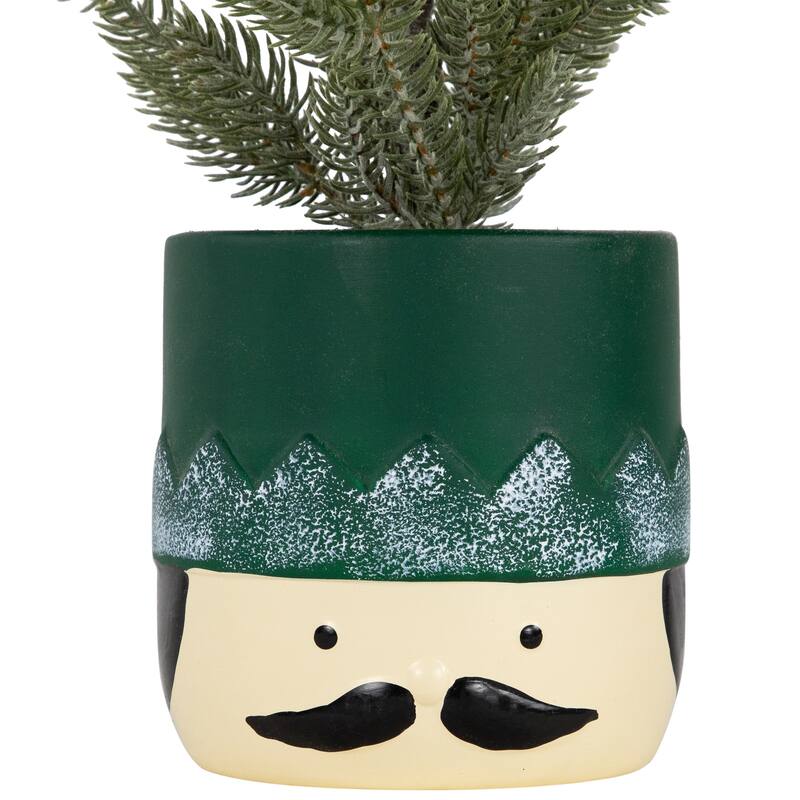 Mini Frosted Artificial Christmas Tree in Nutcracker Pot - 14.75" - Unlit