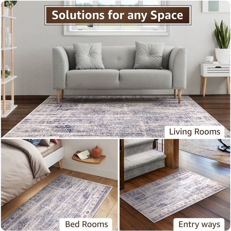 Sorbus Area Rug for Entryway, Machine Washable, Non-Slip, Vintage Rug - 3 x 5 ft