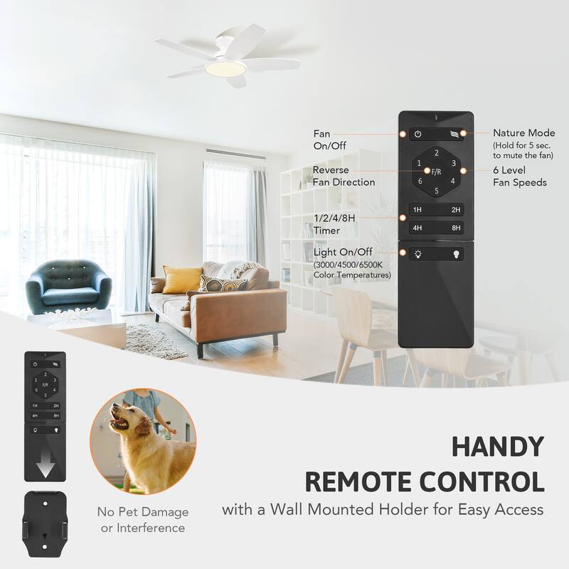 42" 5 - Blade Low Profile Flush Mount LED Ceiling Fan with Light Kit and Remote
