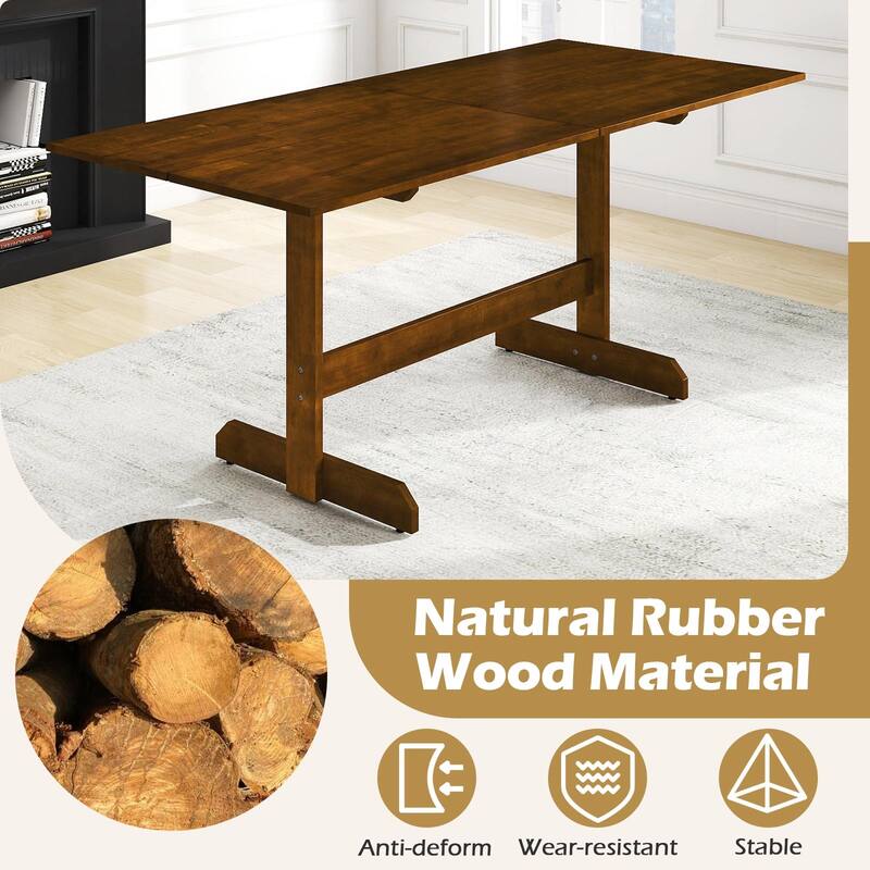 Gymax 71'' Farmhouse Dining Table w/ Rubber Wood Legs Wood Grain