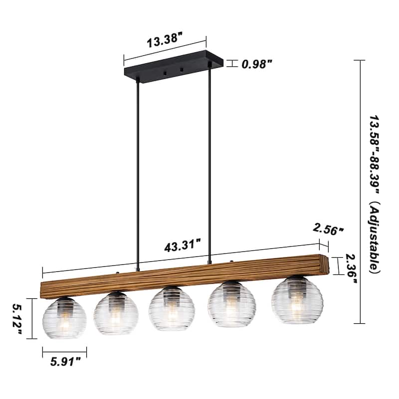 43 in. Kitchen Island Chandelier with Ripple Glass