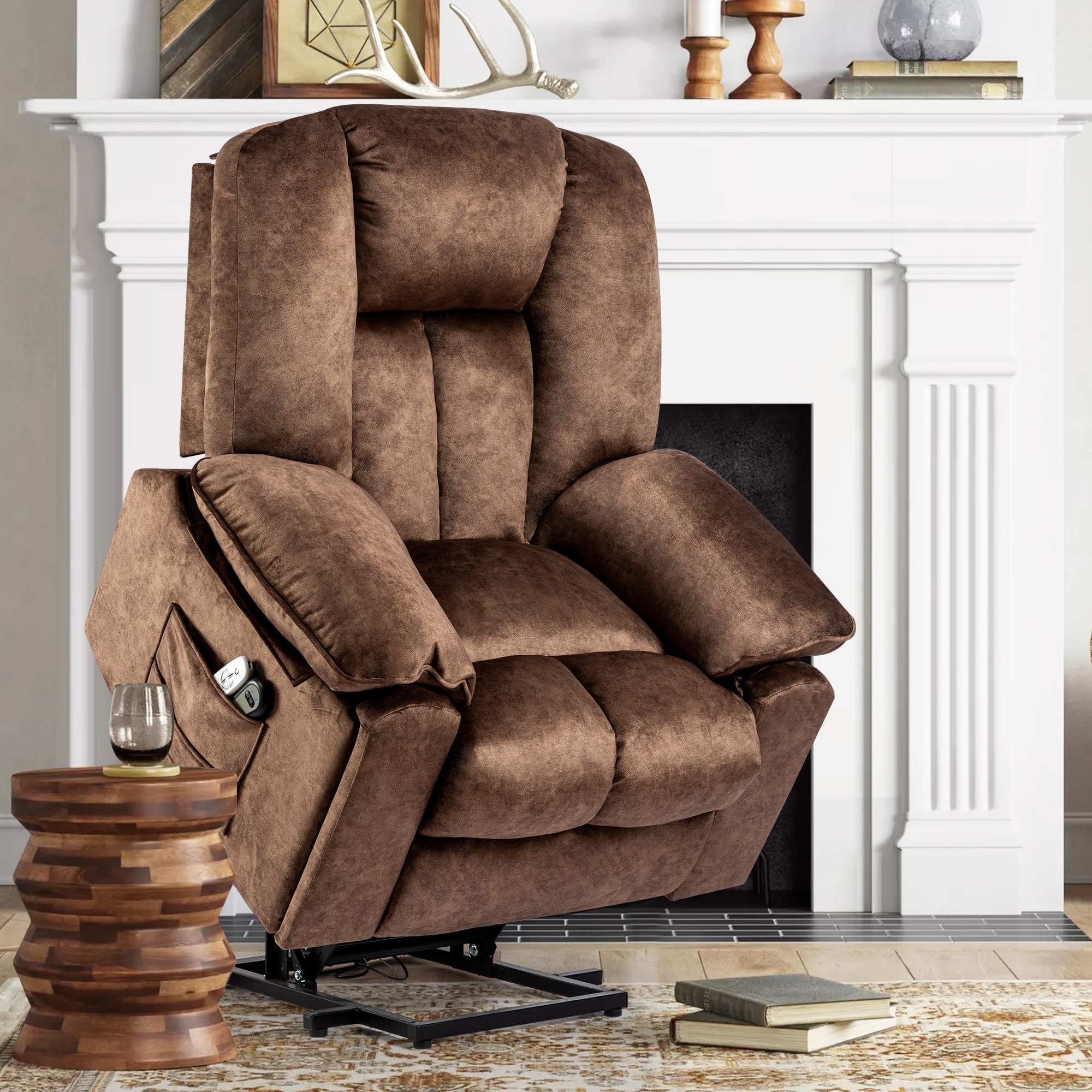 Brown Oversized Power Lift Recliner Massage Heat USB Charging Elderly Assistance