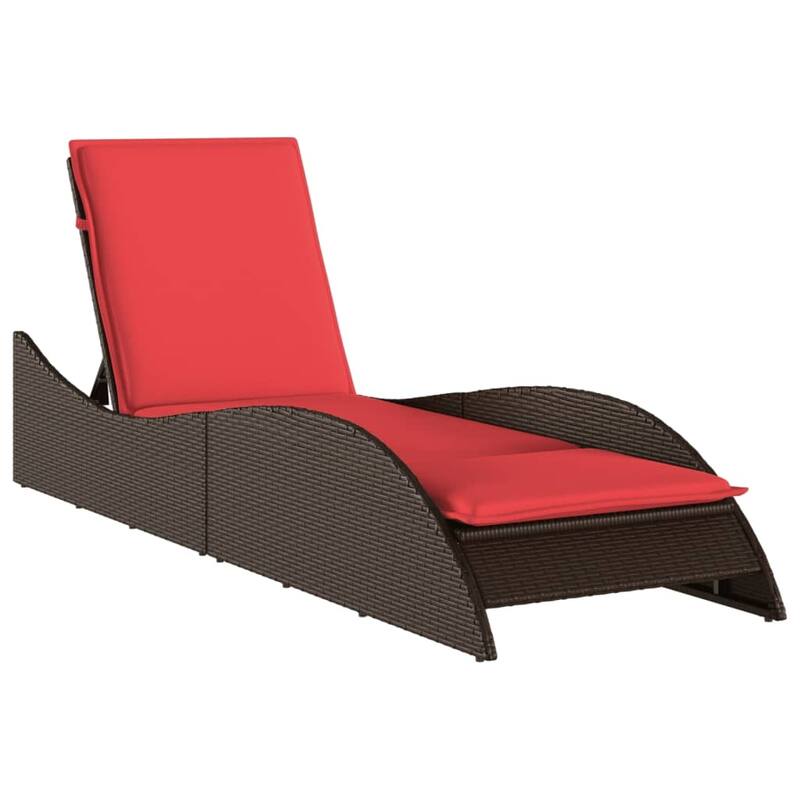 vidaXL Sun Lounger with Cushion Chaise Lounge Poly Rattan Brown/Gray/Black - 60 x 205 x 54/63/28.7
