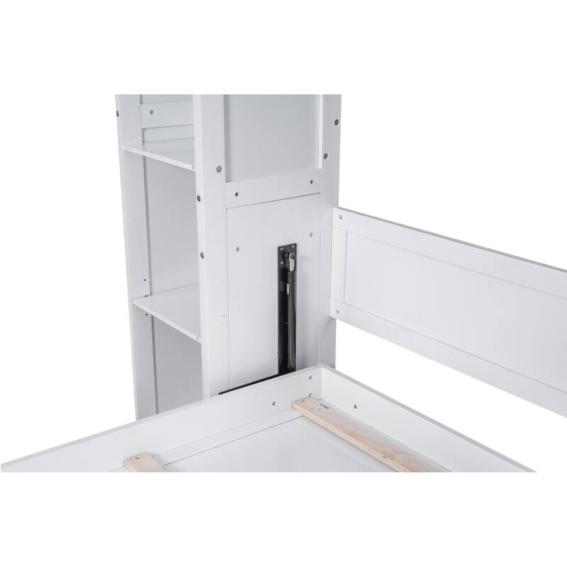 Queen Size Murphy Wall Bed with Integrated Shelves & LED Lights, Space-Saving Fold Down Bed