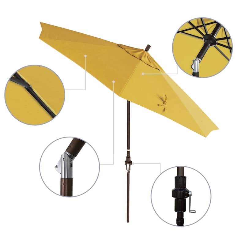 California Umbrella 9' Rd Golden State Series Patio Umbrella Bronze Aluminum Frame Crank Lift Collar Tilt Olefin Royal Blue