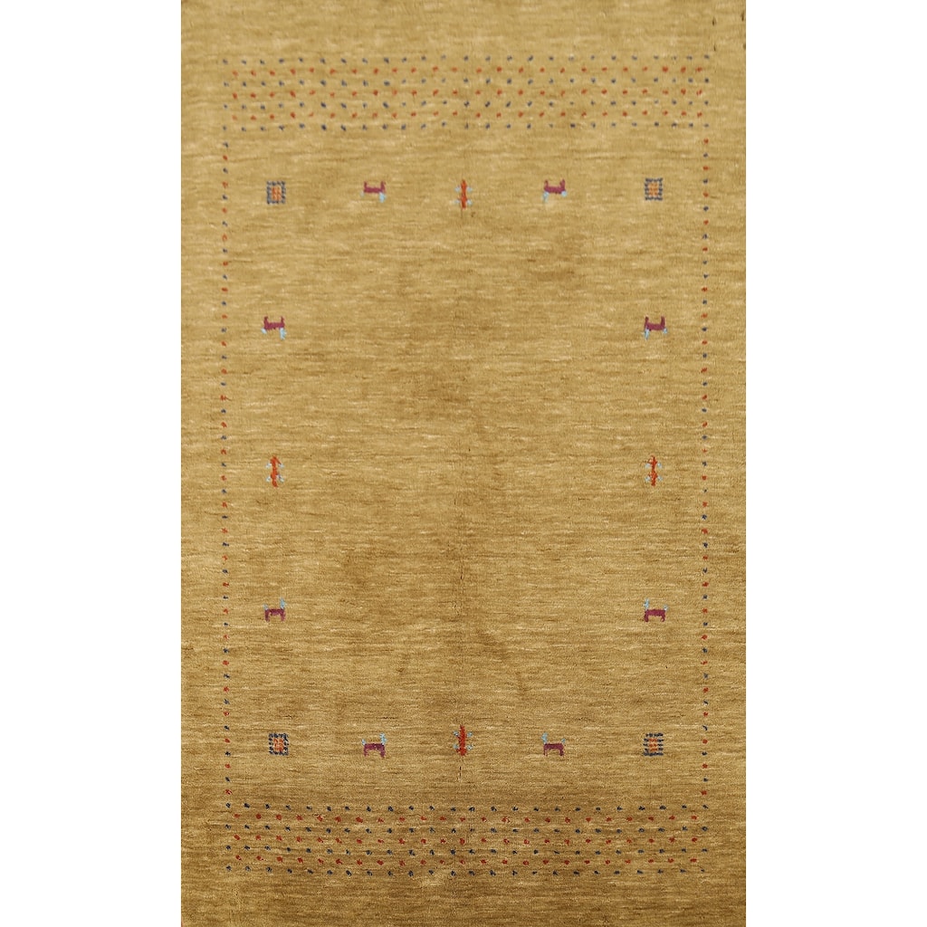 Tribal Gold Gabbeh Oriental Accent Rug Hand-Knotted Wool Carpet - 3'10"x 5'10"