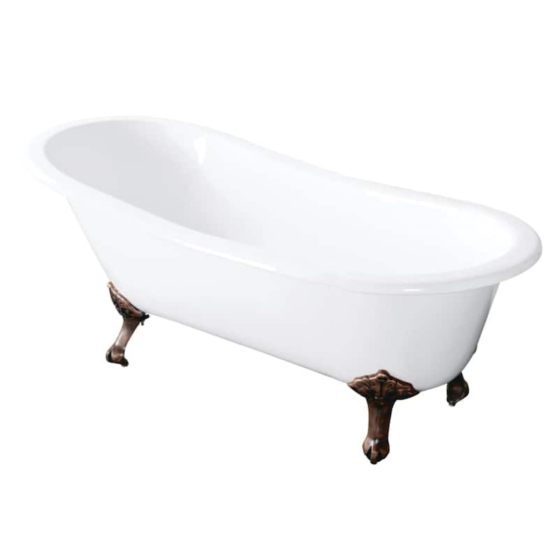 Kingston Brass Tazatina 57" Clawfoot Cast Iron Soaking Tub with - White / Naples Bronze