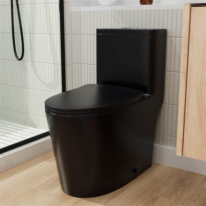 One-piece 1.0/1.28 GPF High Efficiency Dual Flush Elongated Toilet in Gloss White - N/A