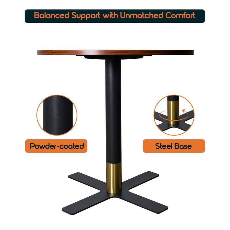 Vail Round Dining Table with 36 in. MDF Tabletop in Black Stainless Steel Cross Legs with Gold Accent Base Kitchen Table