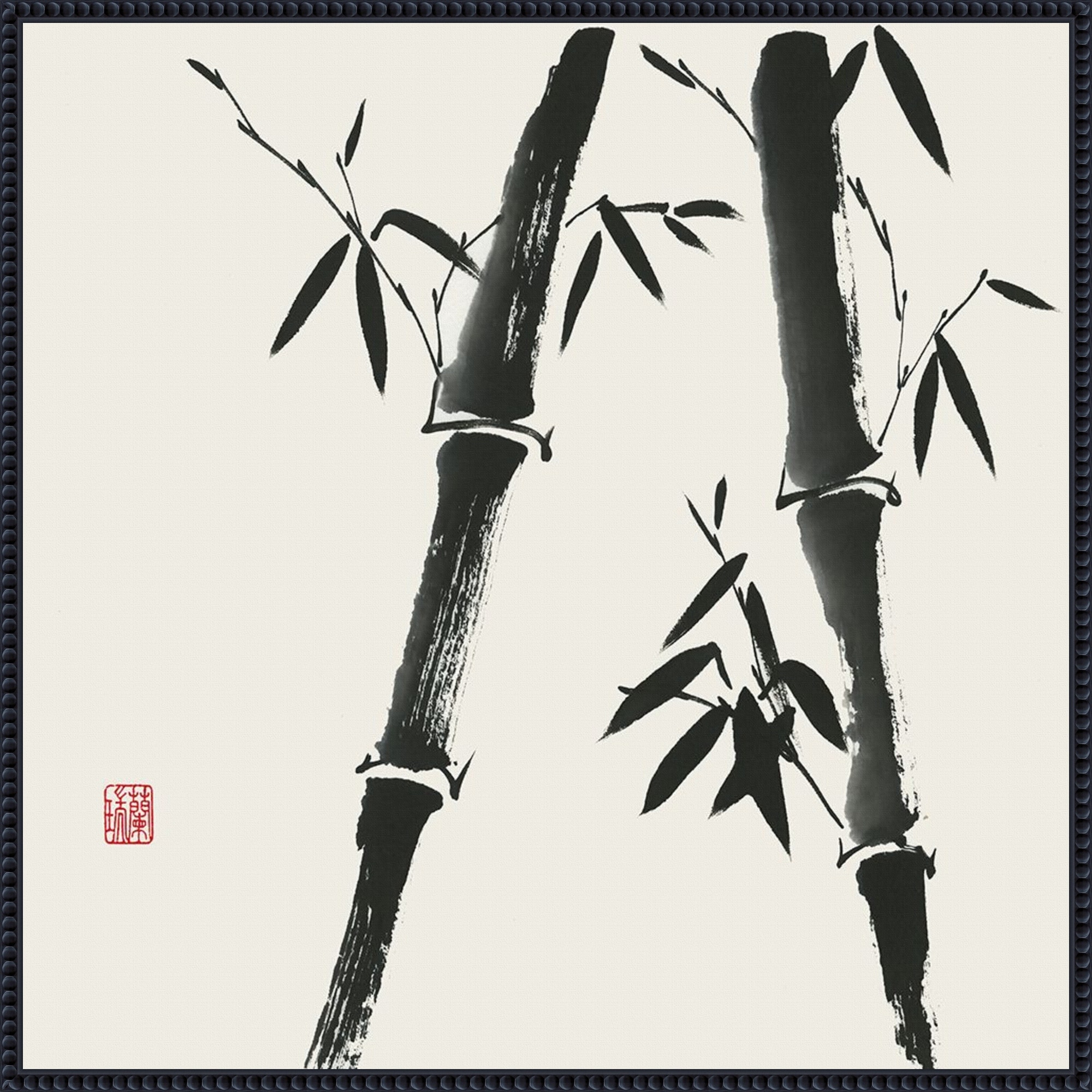 Bamboo Collection IV by Nan Rae Framed Canvas Wall Art - Sylvie Beaded Black
