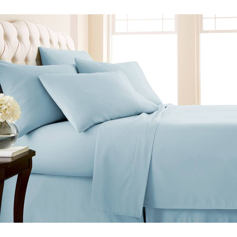 No-slip Ultra-soft Deep Pocket 6-piece Bed Sheet Set - King - Light Blue