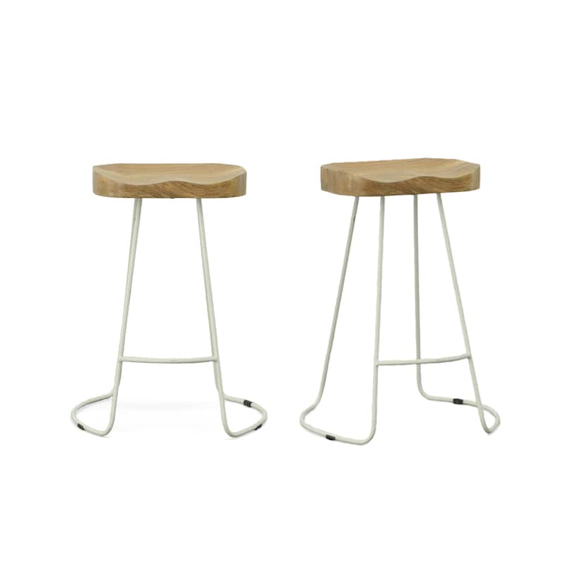 HomeRoots Set of Two 25" Natural And White Steel Backless Counter Height Bar Chairs
