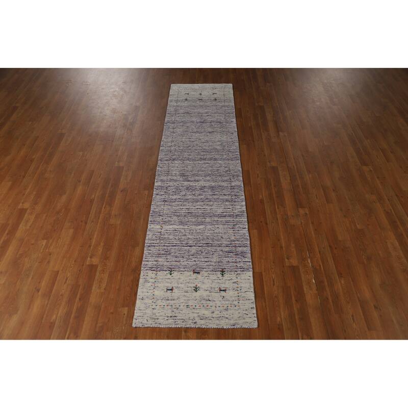 Purple Tribal Gabbeh Indian Runner Rug Hand-Knotted Wool Carpet - 2'4" x 9'6"