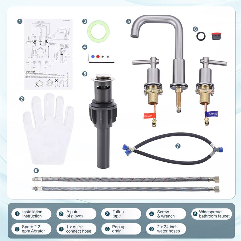 WOWOW 8 in. Widespread Double Handle Bathroom Faucet