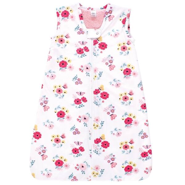 slide 1 of 1, Hudson Baby Girls Plush Faux Fur Sleeping Bag, Wearable Blanket, Butterfly Floral 0-6 Months - Butterfly Floral