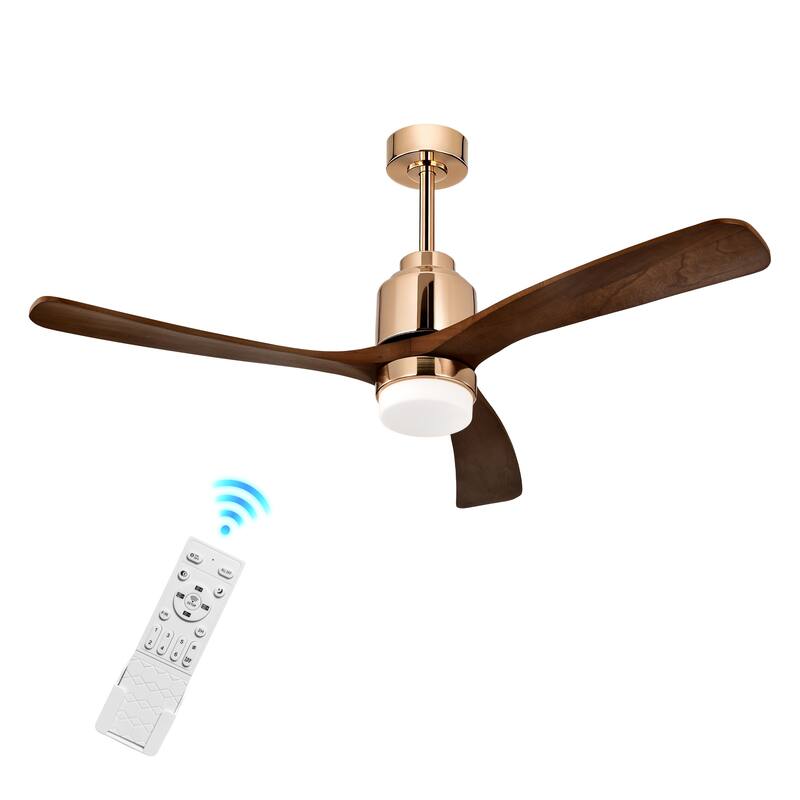 Matte Black/Gold 52 in. Integrated LED Indoor 3-Blade Ceiling Fan with Wood Blades, 6-Speed Remote Control
