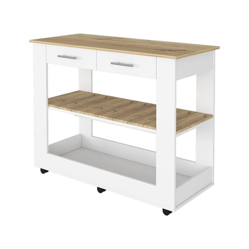 Brooklyn 46 Kitchen Island, Two Shelves, Two Drawers
