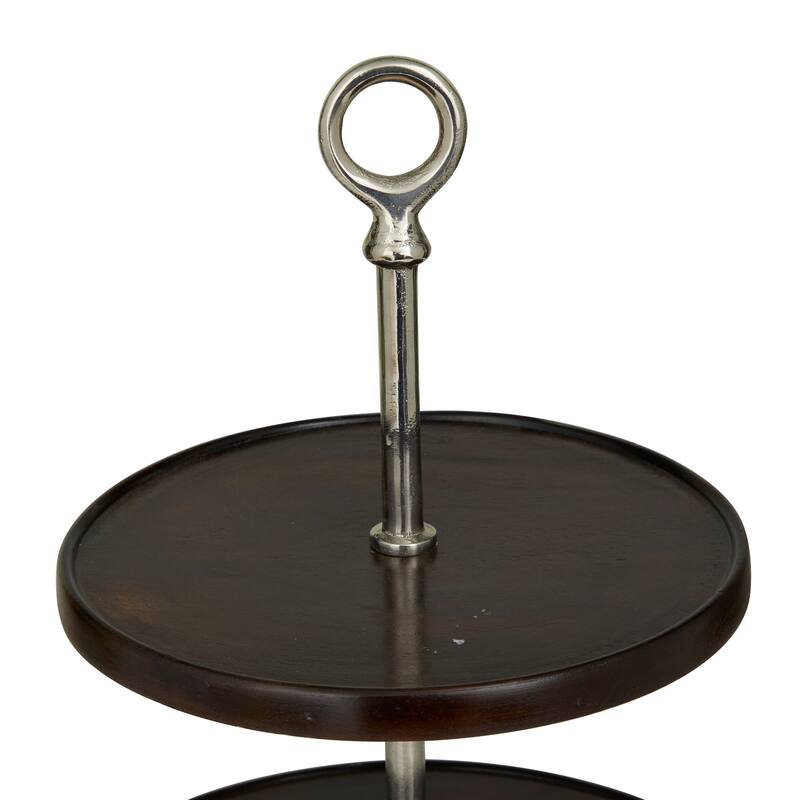 Dark Brown Mango Wood Tiered Server with Aluminum Bases or Gold Stand - 2 Tier or 3 Tier