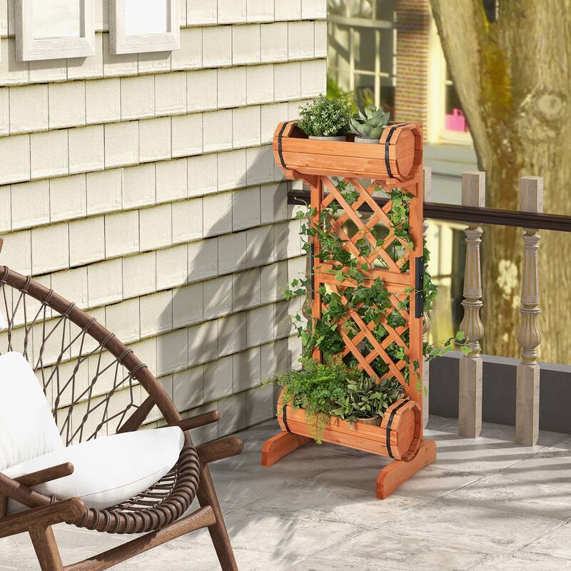 Costway 2-Tier Planter Box Raised Garden Bed Vertical Wooden Container - 18'' x 14'' x 44.5''(L X W X H) - Orange - 18'' x 14'' x 44.5''(L X W X H)