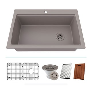 33 Inch Lexicon Platinum Quartz Composite Drop-in Undermount Single Bowl Workstation Galaxy Concrete Kitchen Sink LP-750TM-C