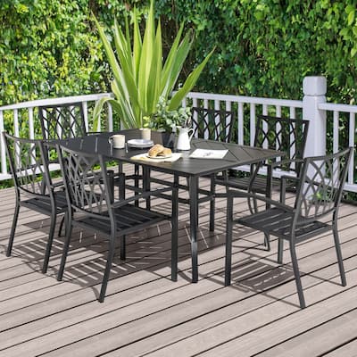 Outdoor 7-Piece Iron Dining Set with 1.77'' Umbrella Hole, Black