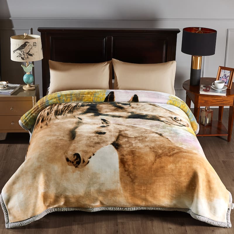 Floral & Animal 2-Ply Heavy Raschel Blanket 85" X 95"