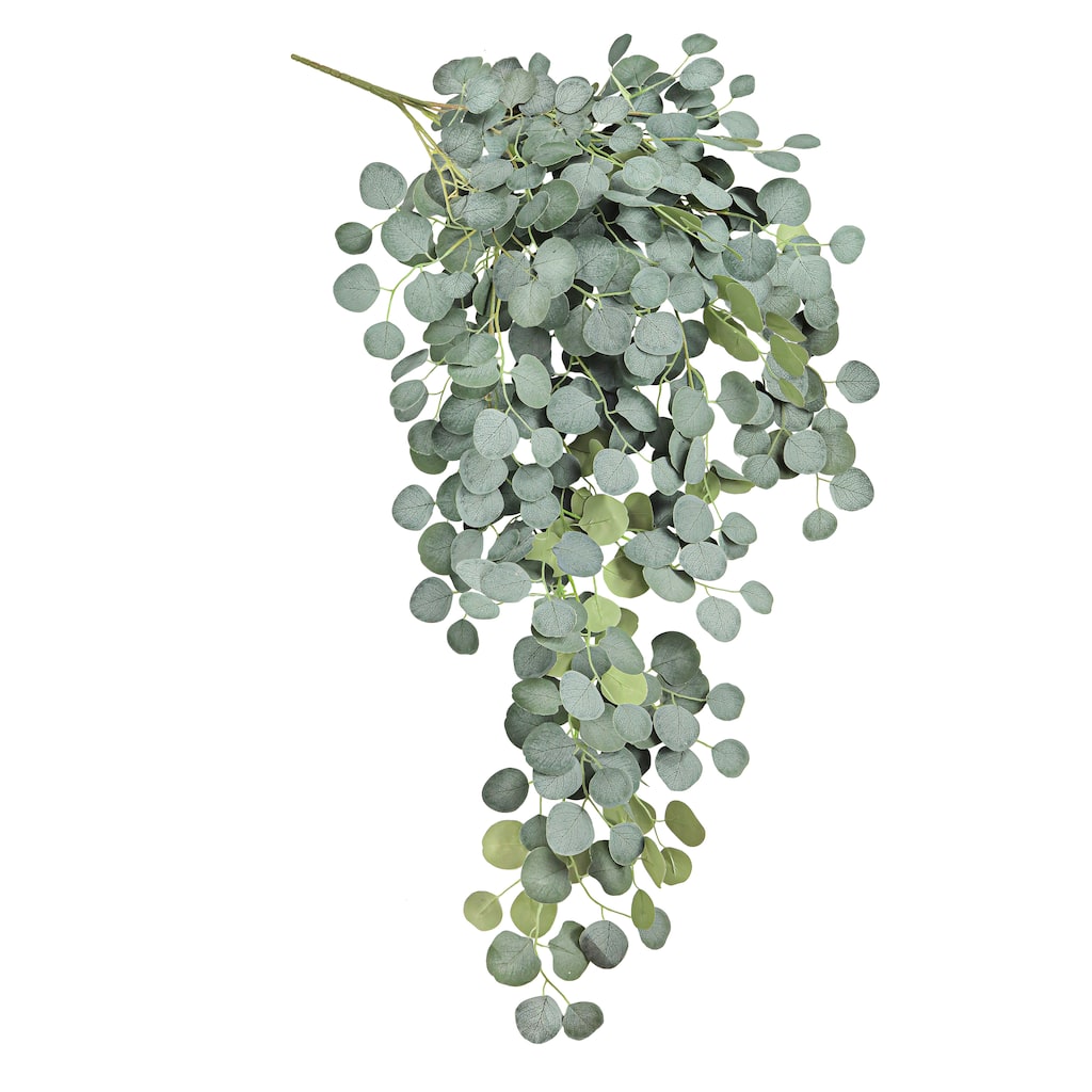 Frosted Green Artificial Silver Dollar Eucalyptus Hanging Plant Greenery Foliage Bush 52in - 52" L x 22" W x 3" DP