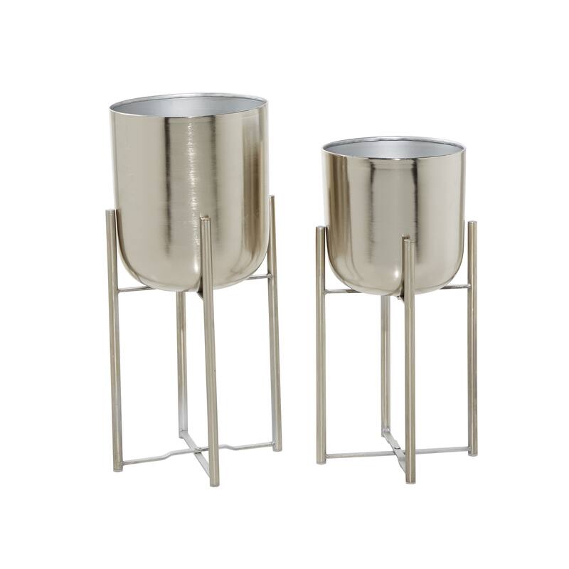 Modern Metallic Glam Planter Collection - Set of 2 - Multiple Sizes - Gold, Silver, White or Black