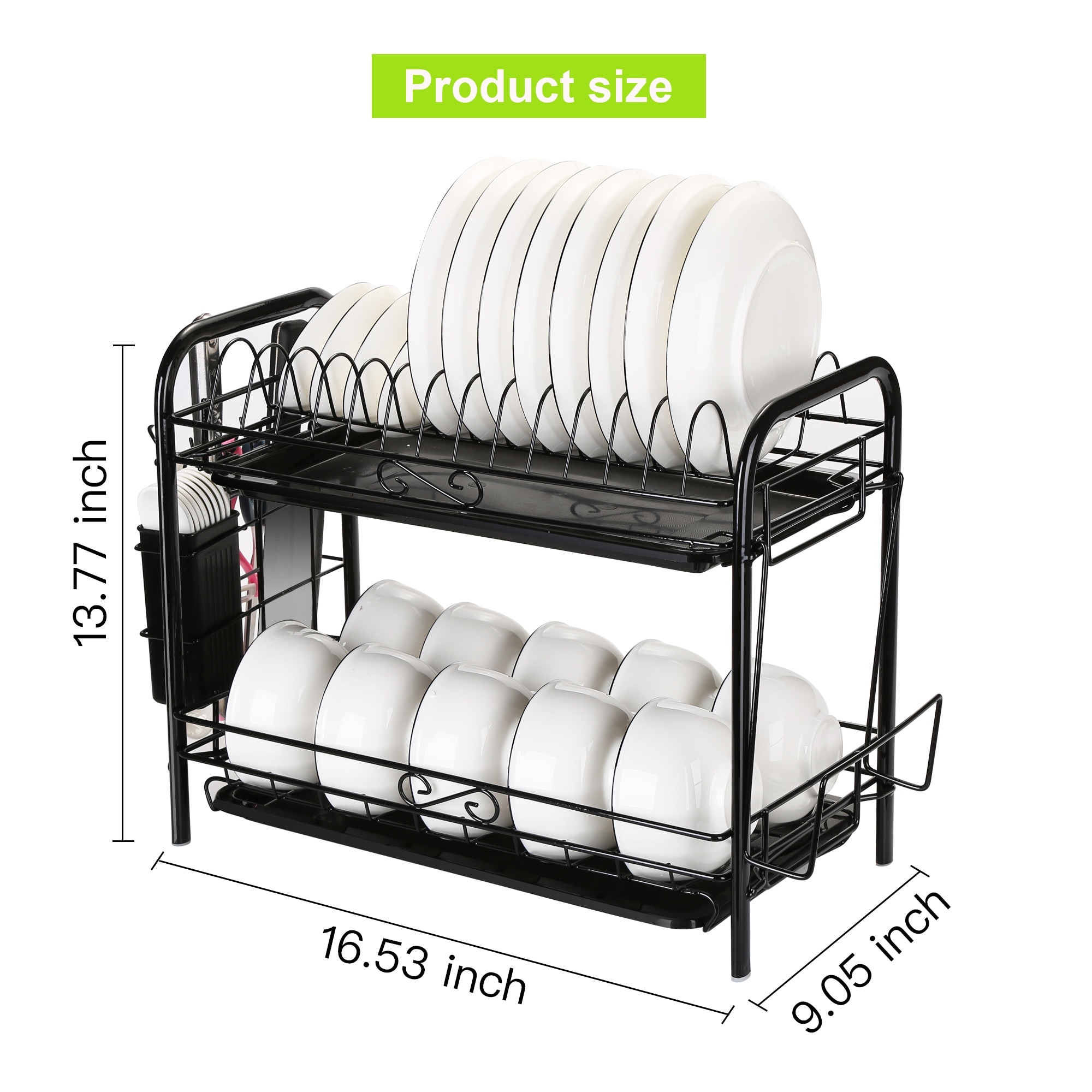 Dish Drying Rack iSPECLE 2 Tier Dish Rack with Utensil Holder Cutting Board Holder and Dish Drainer for Kitchen Counter Top Plated Chrome Dish Dryer Silver 17.0 X 9.7 X 14.6 inch 