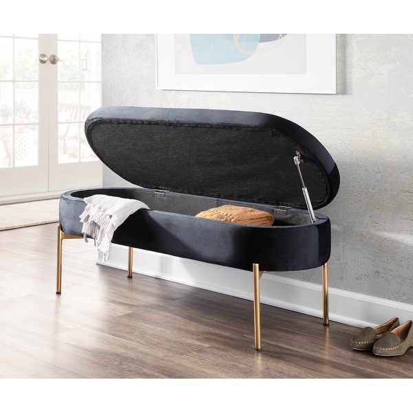 Silver Orchid Flohr Velvet Storage Bench in Gold. Opens flyout.